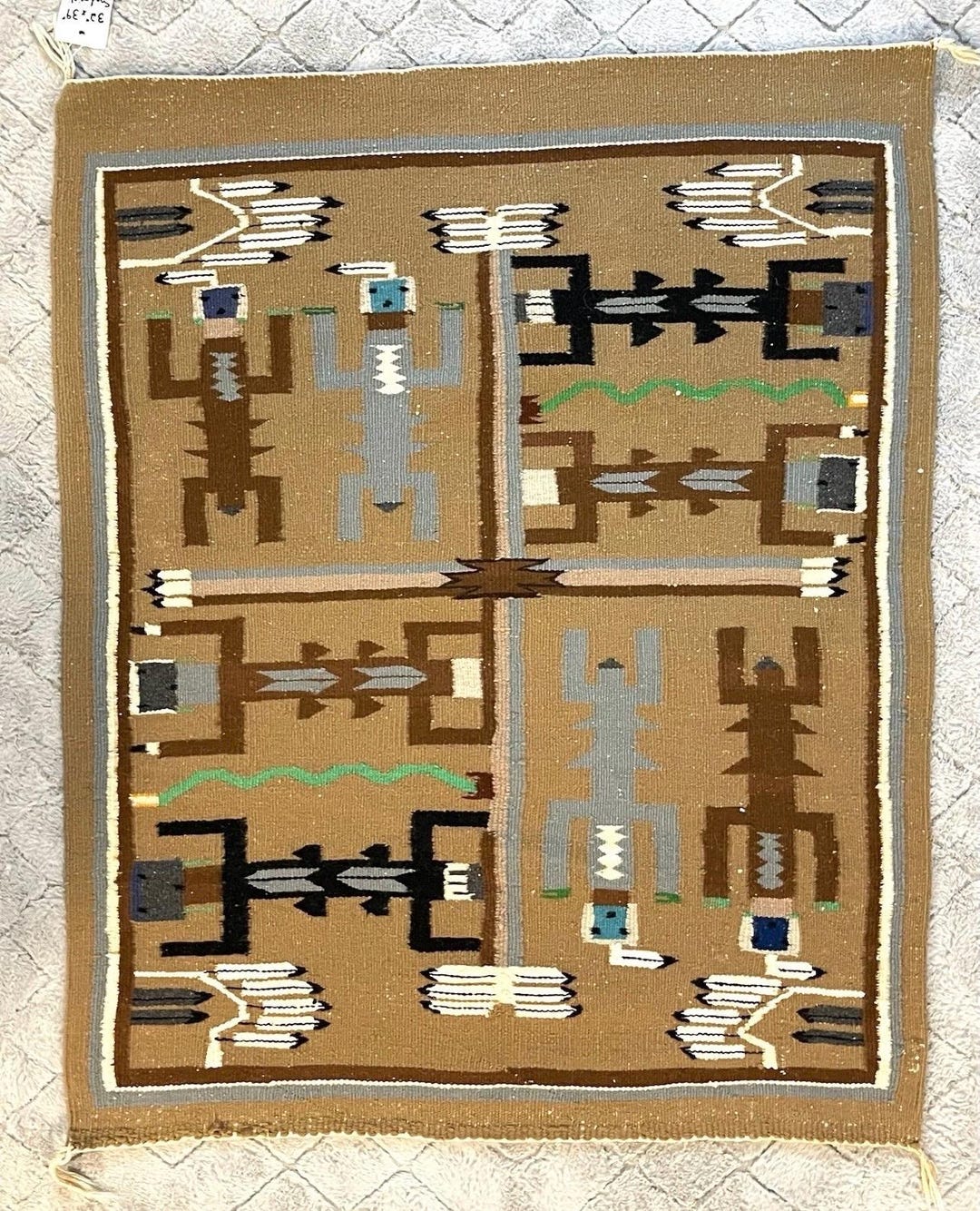 Cerialmonial Rugs VINTAGE NAVAJO RUG 32x39” Sand Painting Yei Corn Whirling Logs ...