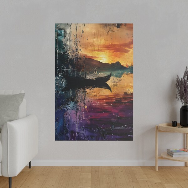 Sunset Serenity - Abstract Nautical Canvas Wall Art for Modern Home Decor, Unique Seascape Artwork