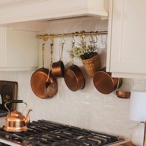Solid Brass Pot Hanger, Pots Rack Organizer, Pan & Pot Rail With S Hooks, Kitchen Rod With Hooks