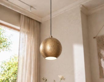 Messing globe hanglamp, vintage hanglamp, plafondarmatuur keukeneiland