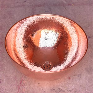 Solid Hammered Copper Basin, Bathroom Vessel Sink, Top Mount Sink Copper, Round Sink Copper, Bowl Sink Copper