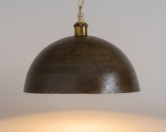 Lámpara colgante de cúpula extragrande de latón martillado, lámpara de techo rústica de bronce oscuro, lámpara colgante grande para entrada.