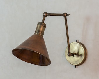 Oxidized Copper Wall Sconce, Swing Arm Light, 3-Point Adjustable Wall Sconce, Wall Light With Copper Shade, Swivel Wall Lamp Copper