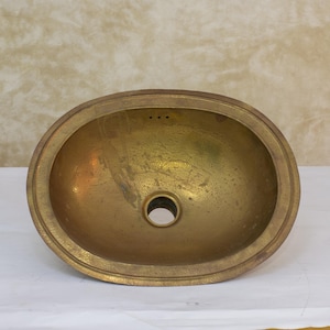 Vintage Hammered Brass Drop-in Sink, Bathroom Sink, Oval Basin, Brass Oval Sink