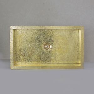 Fregadero bajo encimera de latón macizo estilo granja, fregadero de cocina con delantal frontal, fregadero rectangular de un solo seno