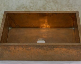 33 "Antike Kupfer Bauernhaus Schürze Waschbecken, Einzelschüssel