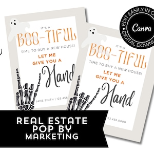 Halloween Realtor Pop By Tag, Realtor Marketing, Halloween Pop By Tag For Real Estate Agent, Instant Canva Download | Pop By Tag Template