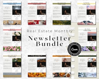 Full Year Real Estate Newsletter | Real Estate Marketing 12 Month Realtor Newsletter | Template Mailer Bundle | Farming Newsletter | Canva