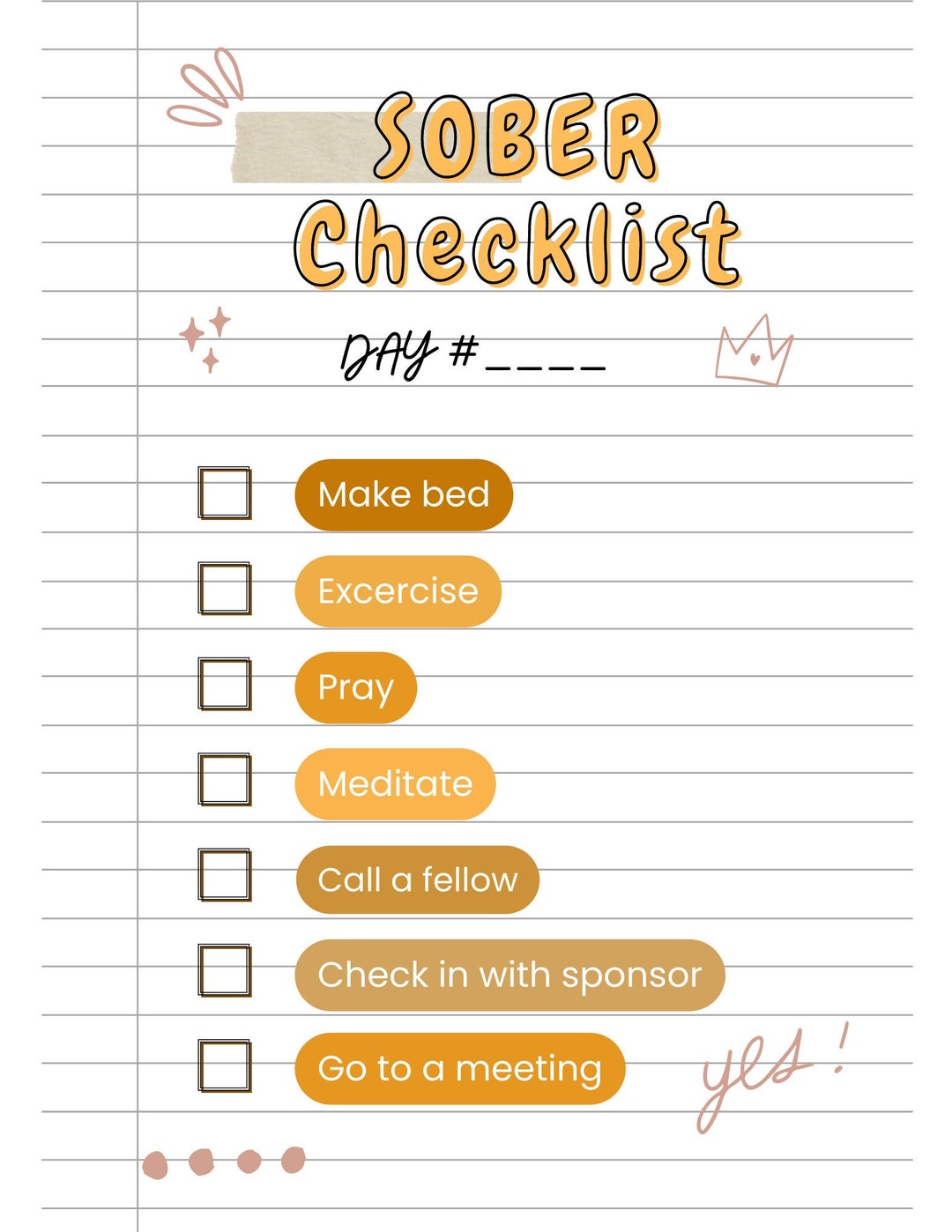 Sober checklist poster etsy