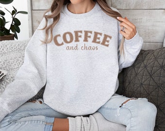 Coffee And Chaos Sweatshirt, Coffee Sweatshirt, Cute Coffee And Chaos Sweatshirt, Cute Sweatshirt, Oversized Fit, Trendy, Sweatshirts