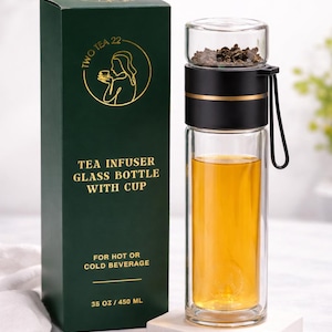 Glass Tea Infuser Bottle with Strainer | Double Wall Tea Tumbler | Loose Leaf Tea Maker | Travel Mug | Tea Lover Gift