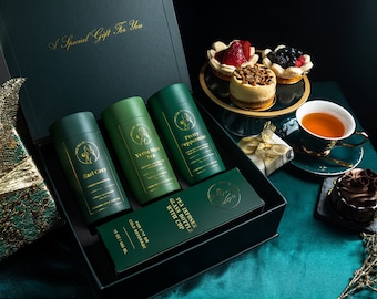 Set de regalo de té de hojas sueltas: Earl Grey, yerba mate, menta y infusor de vidrio