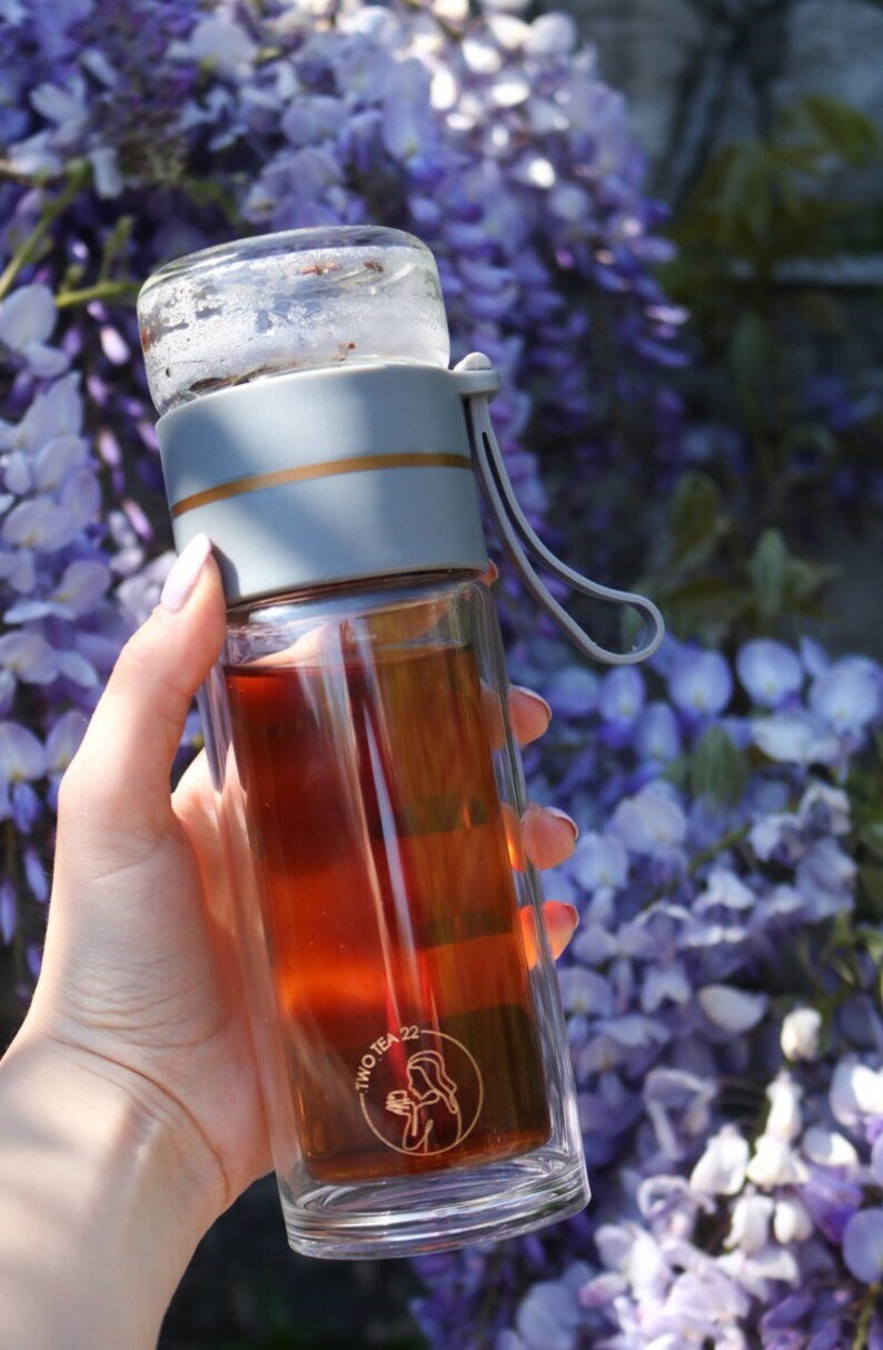 Doublelayer Glass Tea Tumbler grey, Borosilicate Glass, With Stainless