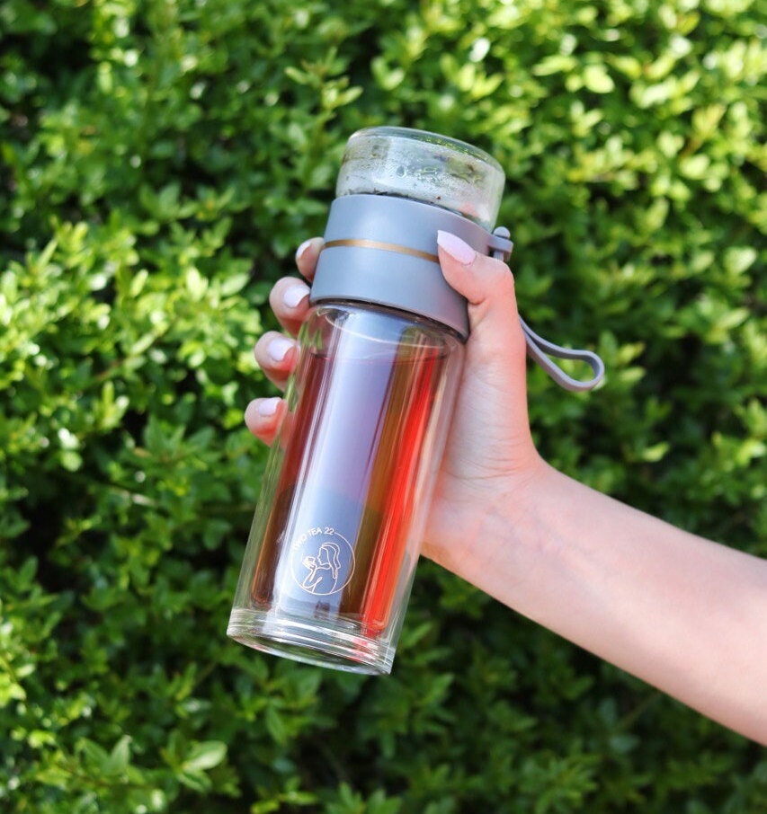 Doublelayer Glass Tea Tumbler grey, Borosilicate Glass, With Stainless