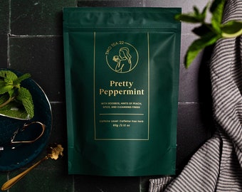 Mezcla de té rooibos de menta: Melocotón y especias, sin cafeína (30 bolsitas)