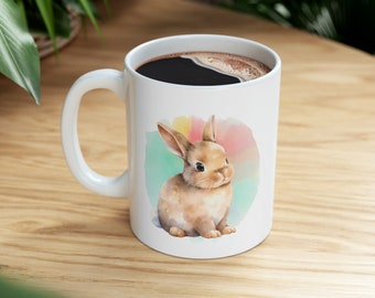 Watercolor Bunny Mug, Easter Coffee Cup, Rabbit Lover Gift
