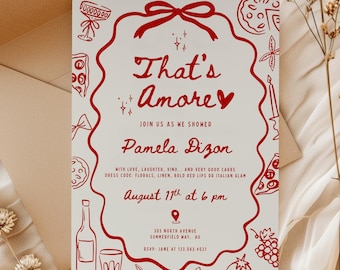 Thats Amore Wedding Bridal Shower Digital Invitation Italian Wedding Handdrawn Engagement Digital Invitation Coquette Bow Bach Party Invite