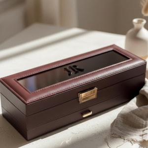 Men Watch Box Organizer 7 Slot Vegan Leather Watch Storage Case Luxury Watch Display Box Gift for Him Groomsman Gift for Husband Birthday