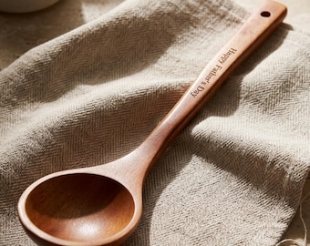 Wooden Kitchen Ladle Personalized Cooking Utensil Engraved Soup Spoon Handmade Serving Tool Rustic Farmhouse Gift Wedding Housewarming
