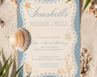 Seashell and Wedding Bridal Shower Digital Invite For Beach Coastal Wedding DIY Invitation Engagement Printable Bachelorette Party Invite