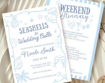 Seashells and  Wedding Bells Bridal Shower Digital Invitation Coastal Wedding Handdrawn Engagement Digital Invite Bachelorette Party Invite