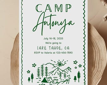 Camp Bachelorette Wedding Invitation Bridal Shower Canva Digital Invite Template Camp Bach Bridal Shower Party Outdoorsy Printable Invite