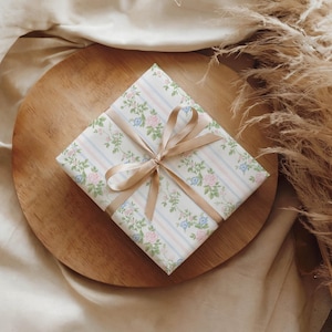 Floral Striped Gift Wrapping Paper Roll Grand Millennial Gift Wrapping Paper for 40th Birthday Wrapping Paper Anniversary Present Gift Wrap