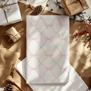 Coquette Pink Bow Pattern Gift Wrapping Paper for Pink Themed Birthday Party Girly Wrapping Paper Sheet Custom Bow Wrapping Gift Satin Paper