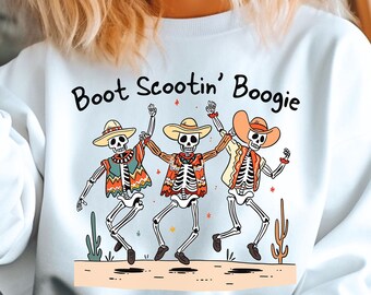 Boot Scootin Boogie Shirt, Halloween Skeleton Sweatshirt, Dancing Skeleton Shirt, Spooky Shirt, Cowboy Ghost Shirt, Western Halloween Shirt