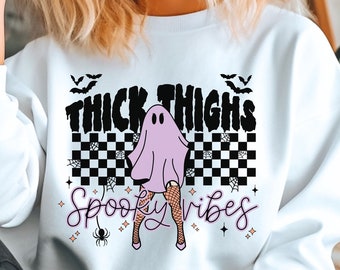 Dikke dijen en Spooky Vibes Sweatshirt, Funny Halloween Sweatshirt, Funny Halloween Sweatshirt, Halloween Party Sweatshirt, Spooky Season