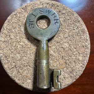 SSW Railway STLSWRR (St Louis Southwestern) Serif letters brass tapered barrel switch key S 7341 Handlan Buck Mfg Cotton Belt Route railroad