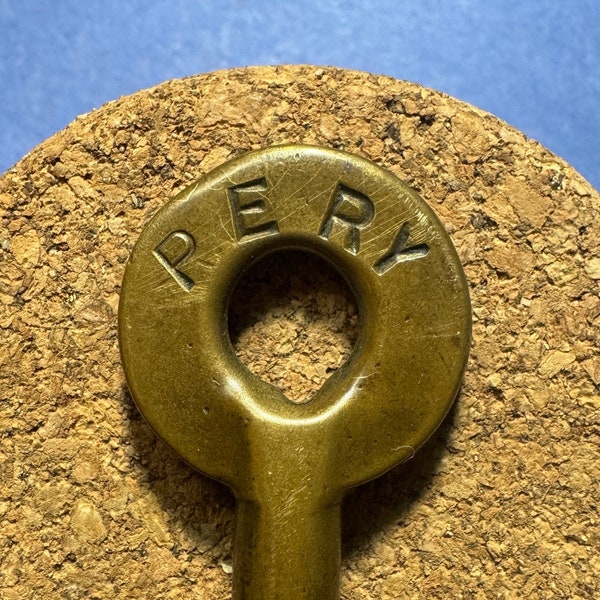 PERY Pacific Electric Railway Railroad Brass Key Hollow Barrel Oval Adams and Westlake hallmark  A&W Antique