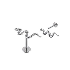 SNAKE LABRET PIERCING - Solid Snake Cartilage Helix Earring, Cartilage Stud, Titanium Labret Stud, Silver/Gold Cartilage Stud, Ear Jewelry