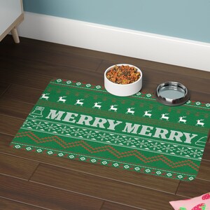 Christmas Pet Food Mat, Ugly Sweater Pattern, Holiday Kitchen Decor, Christmas Dog Food Mat, Christmas Cat Food Mat, Washable Pet Food Mat
