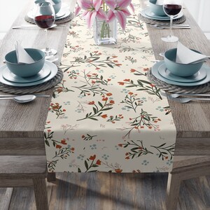 Floral Table Runner, Cotton Twill Table Runner, Boho Flower Kitchen Decor, Hostess Gift, Housewarming Gift Ideas, Cottagecore Table
