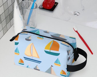 Zeilboot patroon toilettas voor kinderen, zeilboot leveringskoffer, reisaccessoires voor kinderen, potloodpakket, kinder Dopp Kit, reisbenodigdheden