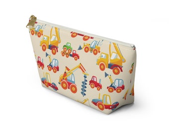 Construction Truck Pattern Pencil Case, Back to School Gifts and Accessories For Kids, Pencil Pouch with T-bottom for kids