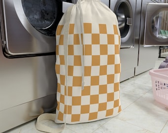 Checkered Laundry Bag, College Laundry Bag, Laundry Hamper - Orange checker, Laundry bag, Hamper, Laundry organizer, Laundry bag with strap