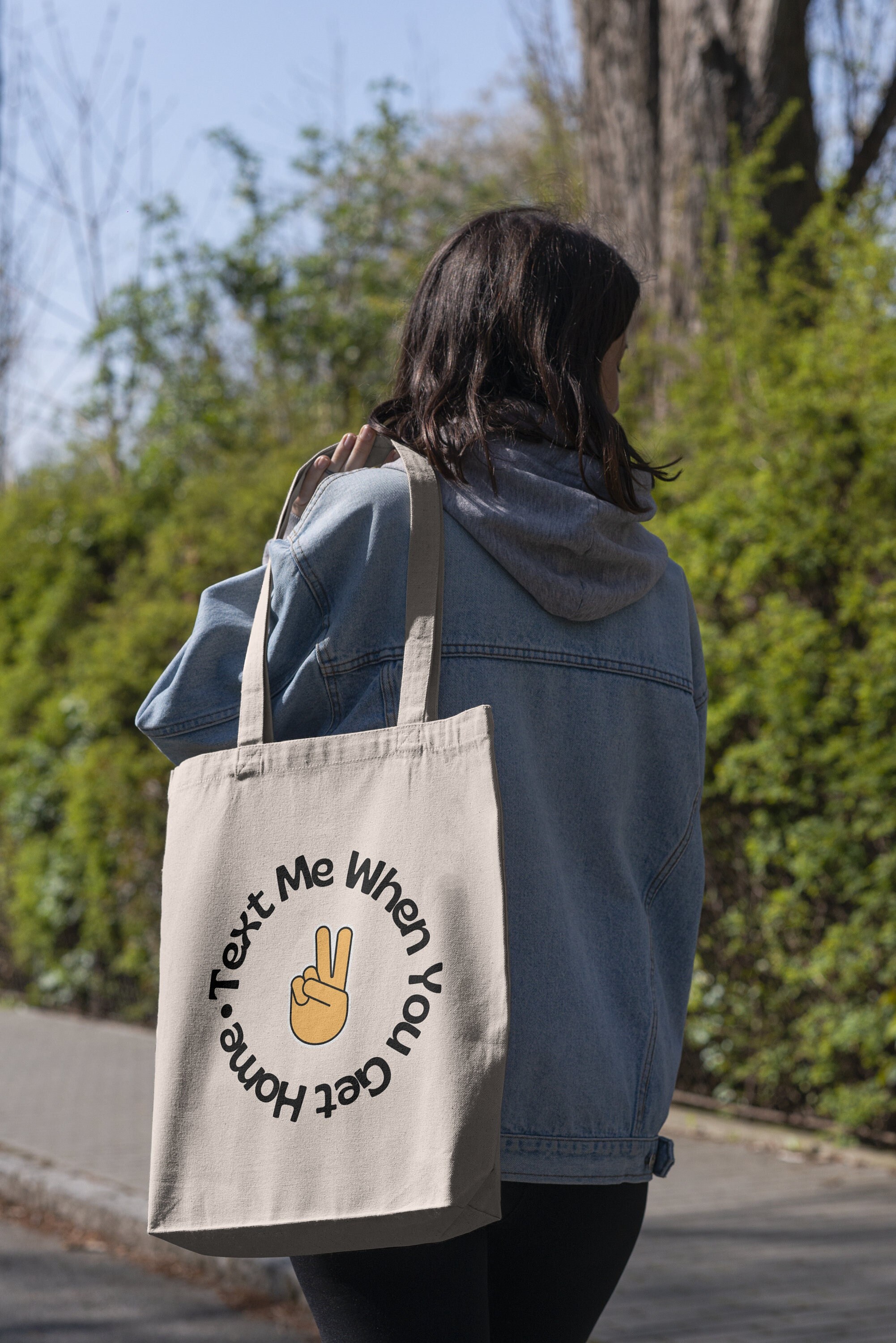 Text Me When You Get Home Canvas Tote Bag, Peace Sign Tote, Girl Gang Tote Bag, Thoughtful Gift Ideas, Concerned Parent Gifts, Aesthetic Bag