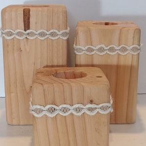 Wood block candle holder,  natural wood candle holder, candles
