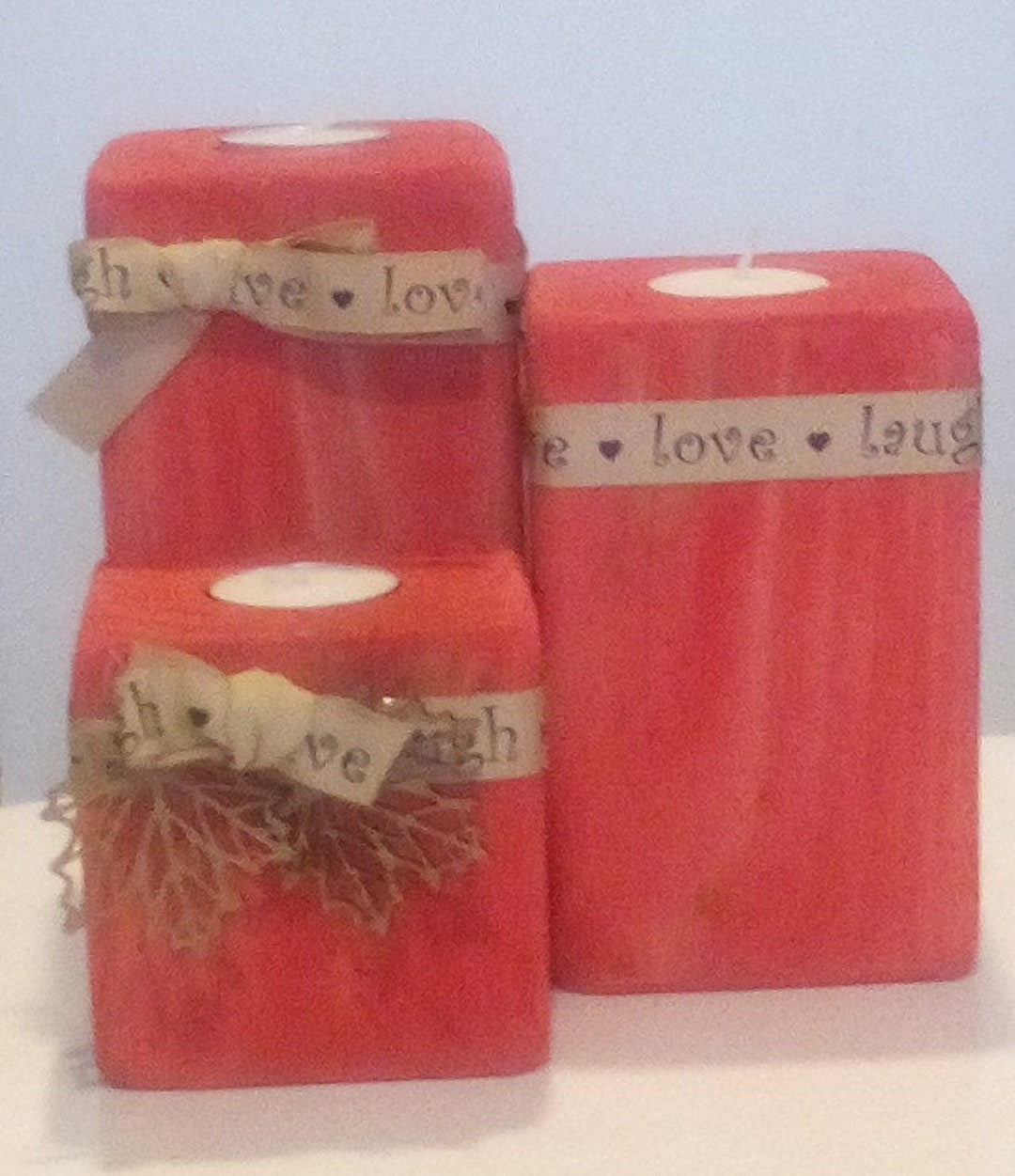 Candle Holders, Set of Three Candle Holders, Candles, Block, Wood Block Etsy