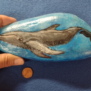 Hand painted rock art, painted rock, whale, ocean scene, garden rock, decor