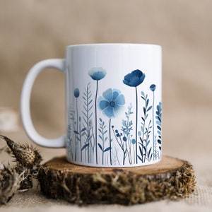 Blue Wildflowers Mug | Blue Flower Mug | Floral Mug | Boho Wildflower Meadow Ceramic Coffee Mug | Botanical Tea Mug | Nature Lover Mug