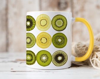 Boho Kiwi Fruit Ceramic Mug, Colourful Cottagecore Aesthetic Mug, Exotic Tropical Fruit Tea Mug