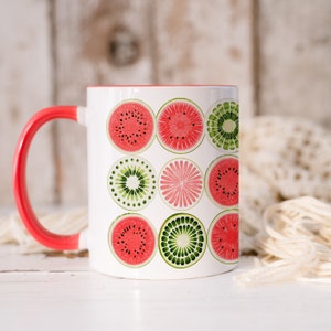 Boho Watermelons Ceramic Mug, Colourful Cottagecore Aesthetic Mug, Summer Fruit Tea Mug