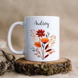 Personalised Boho Wildflower Mug | Flower Mug | Floral Mug | Autumnal Wildflowers Ceramic Coffee Mug | Botanical Tea Mug | Nature Lover Mug