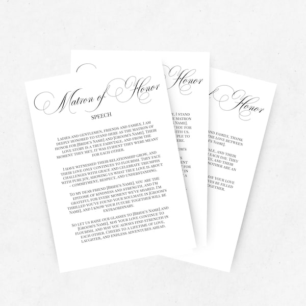 Matron of Honor Speech Template, DIY, Maid of Honor Speech with Examples, Modern Wedding, Minimalist, Calligraphy, Reception Toast- M001