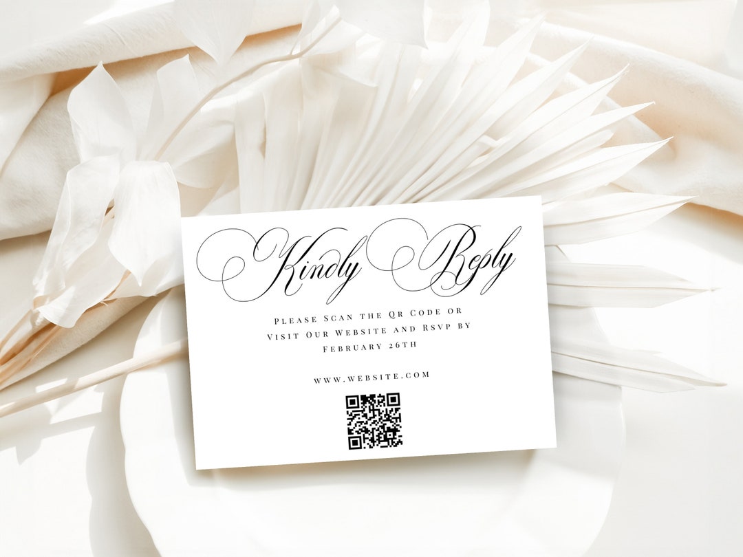 RSVP With QR Code for Wedding, Scan Code, Calligraphy Digital Card