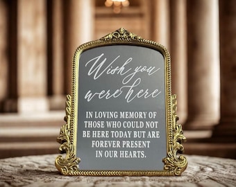 In Loving Memory Sign: Gold Wedding Memorial Mirror with Stand (11.8x9.6")