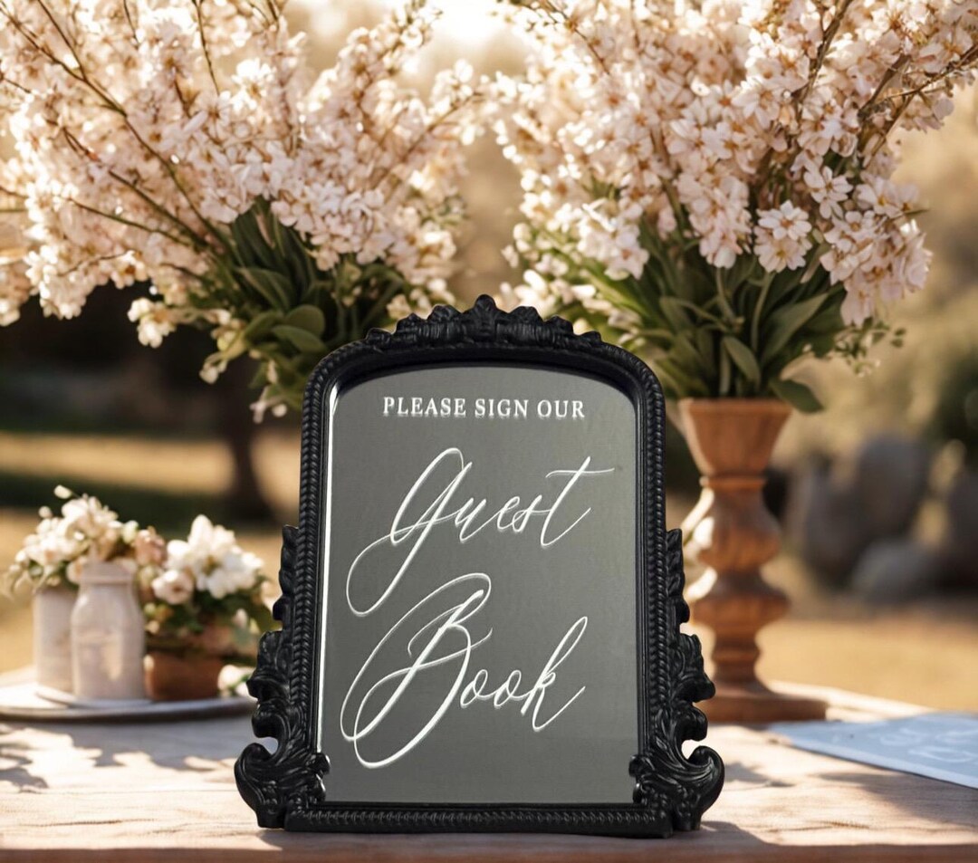 Black Baroque Wedding Guestbook Mirror Sign (11.8x9.6